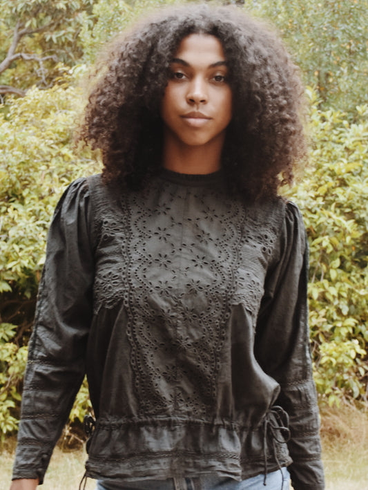 SAINSBURY COTTON LACE BLOUSE WASHED BLACK