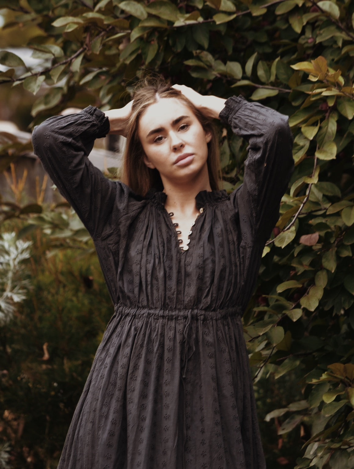 PRAIRIE DRESS WASHED BLACK LACE COTTON