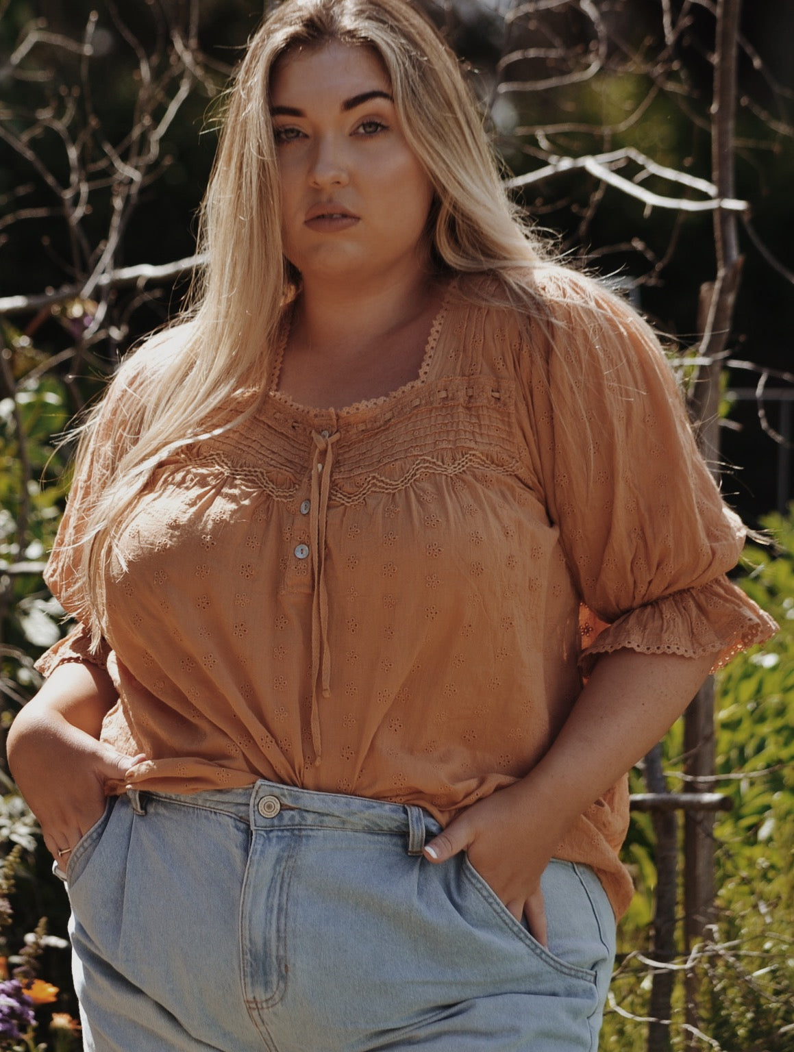 MORNING SONG HAND SMOCKED BLOUSE COPPER