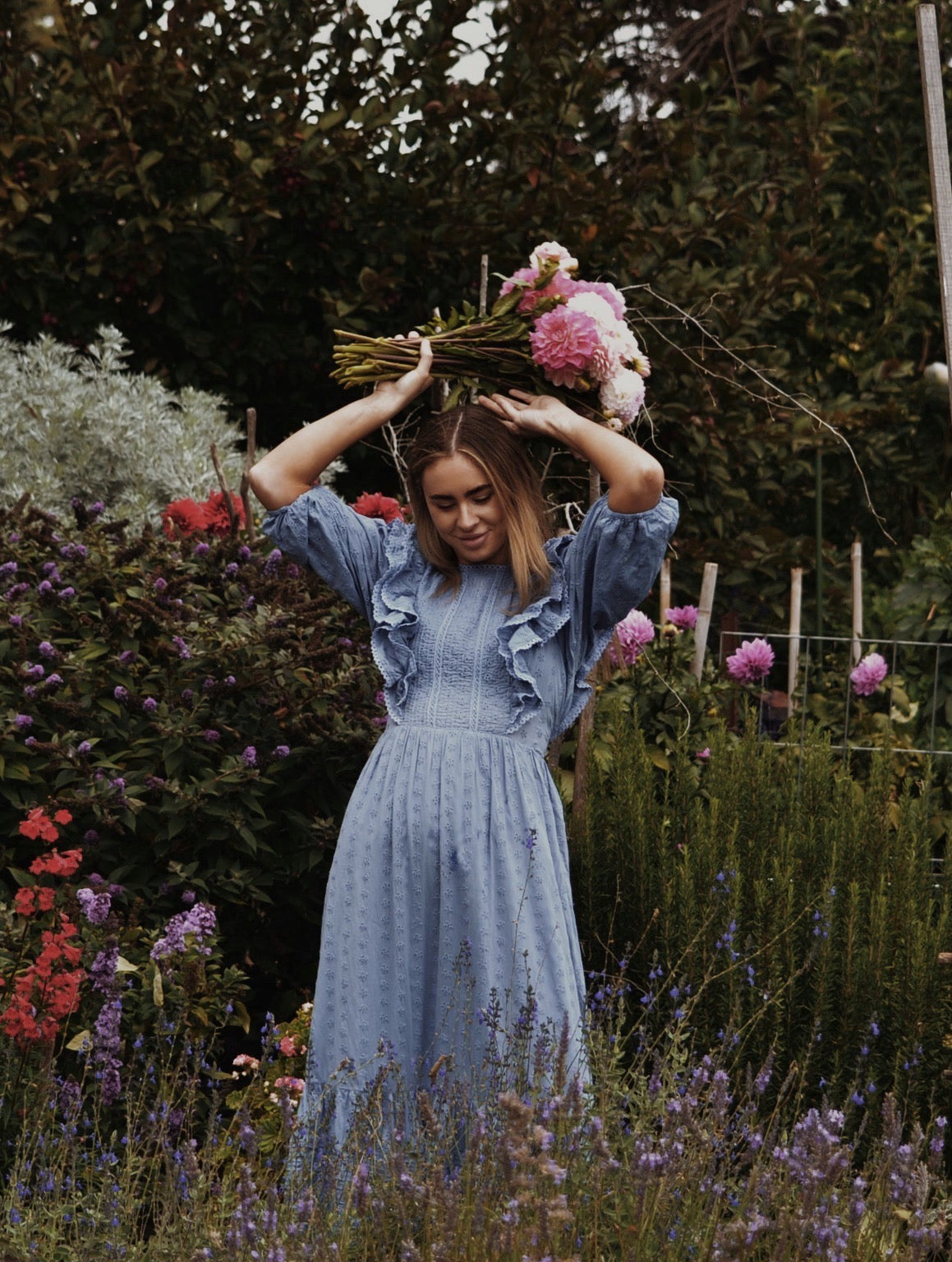 BRAMWELL DRESS DUSTY BLUE COTTON LACE