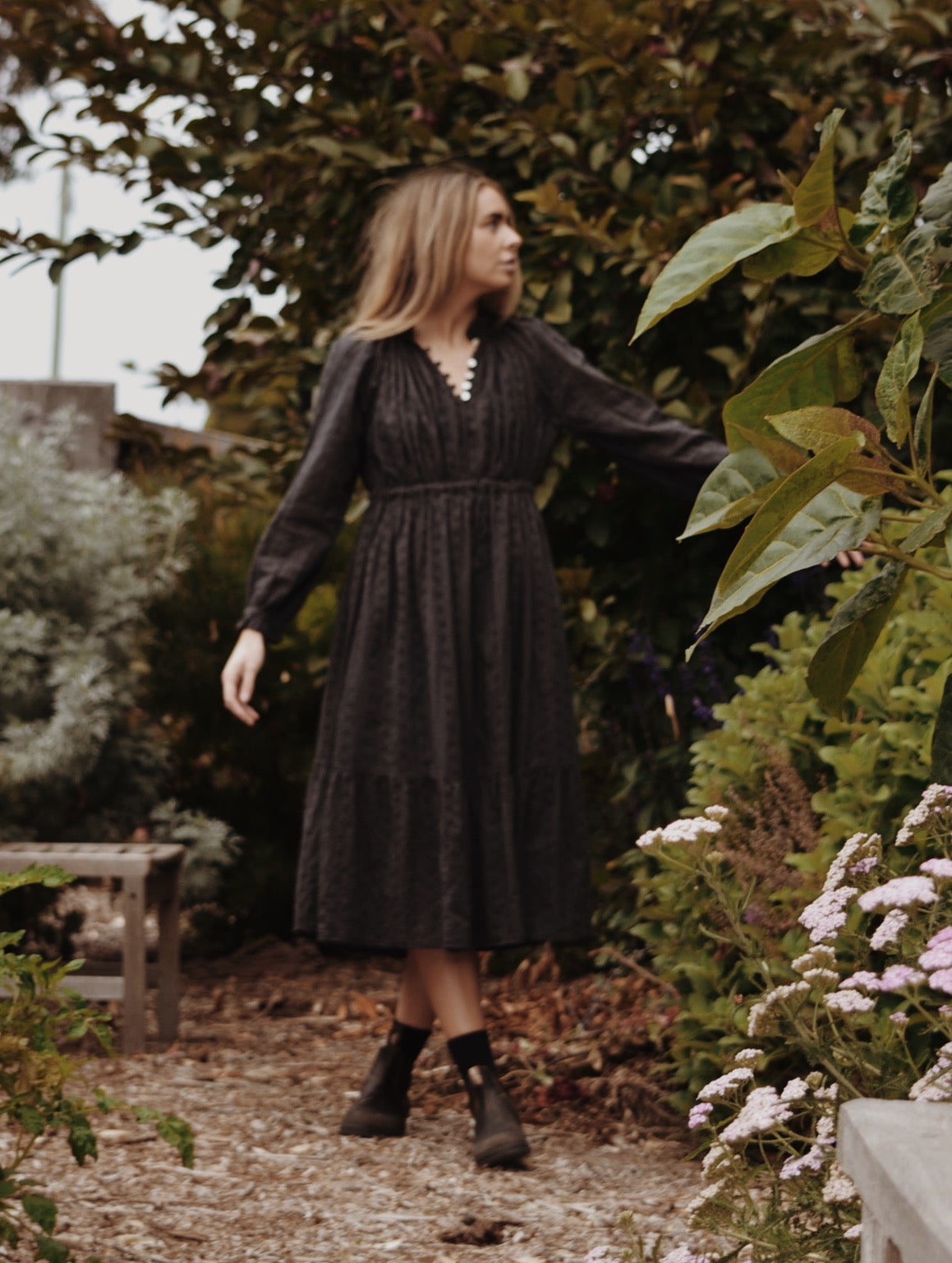 PRAIRIE DRESS WASHED BLACK LACE COTTON