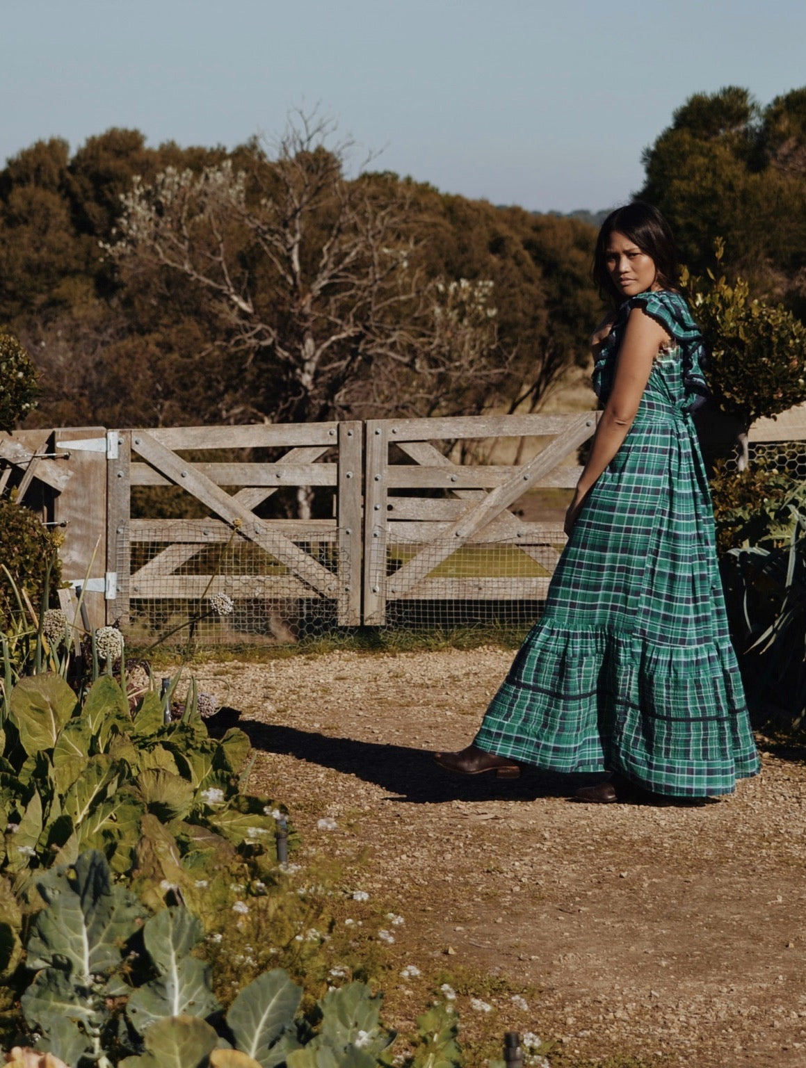 ARLINGTON DRESS PLAID FOREST GREEN