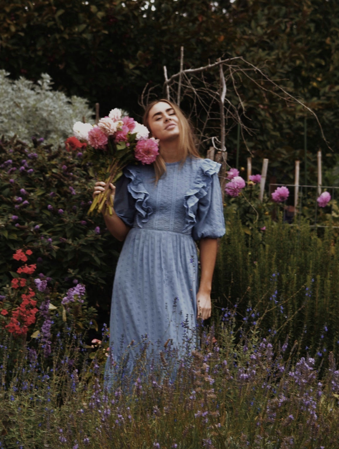 BRAMWELL DRESS DUSTY BLUE COTTON LACE