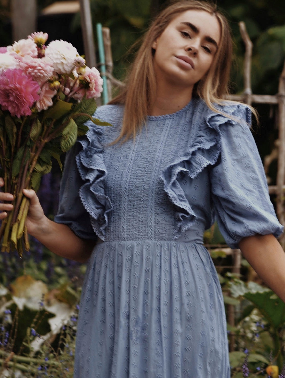 BRAMWELL DRESS DUSTY BLUE COTTON LACE