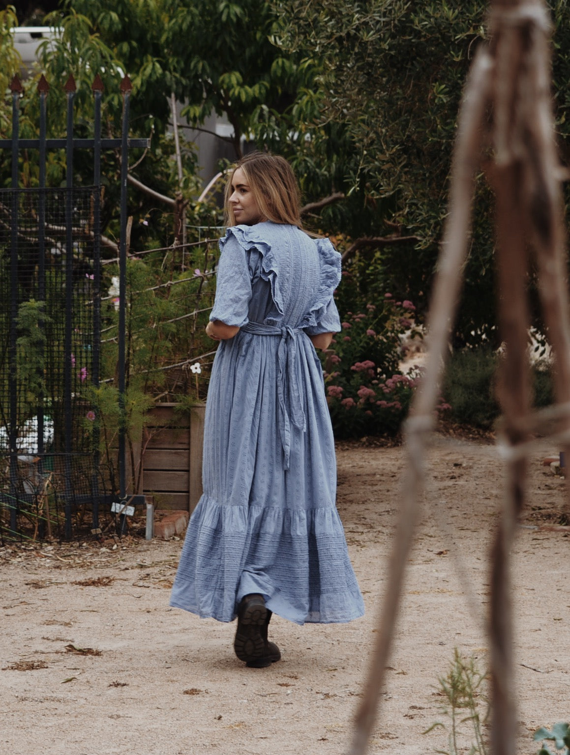 BRAMWELL DRESS DUSTY BLUE COTTON LACE