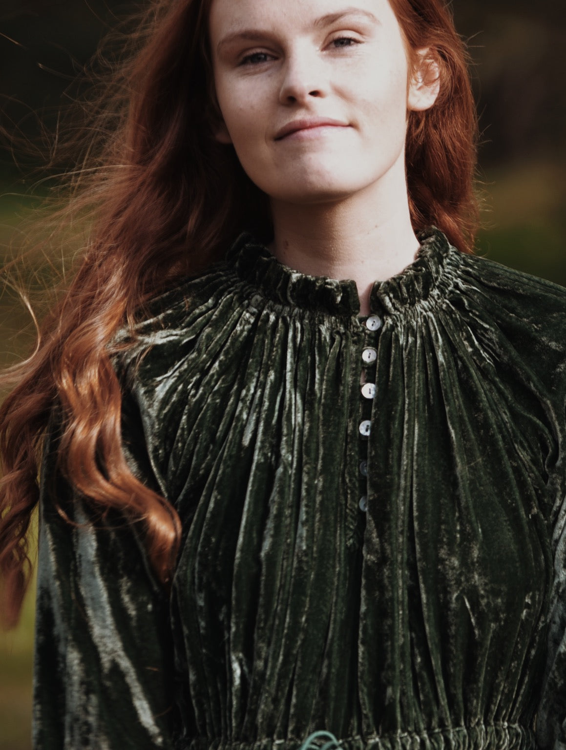 PRAIRIE SILK VELVET DRESS FOREST GREEN