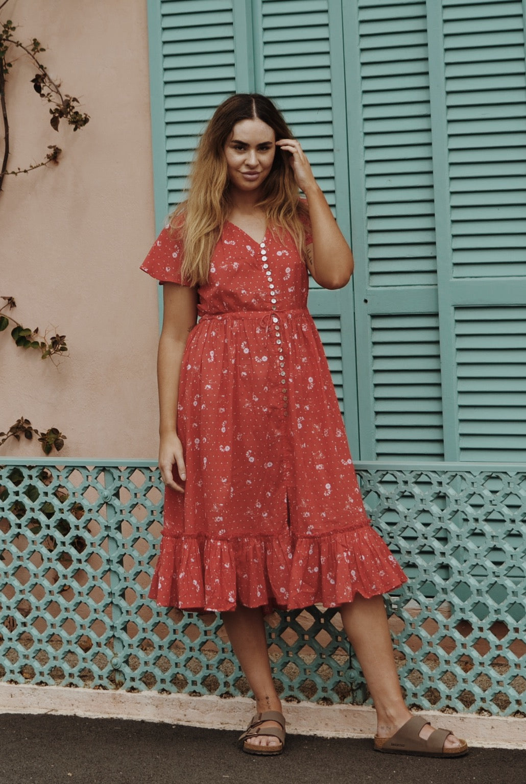 DULCIE DRESS RED COSMOS FLORAL