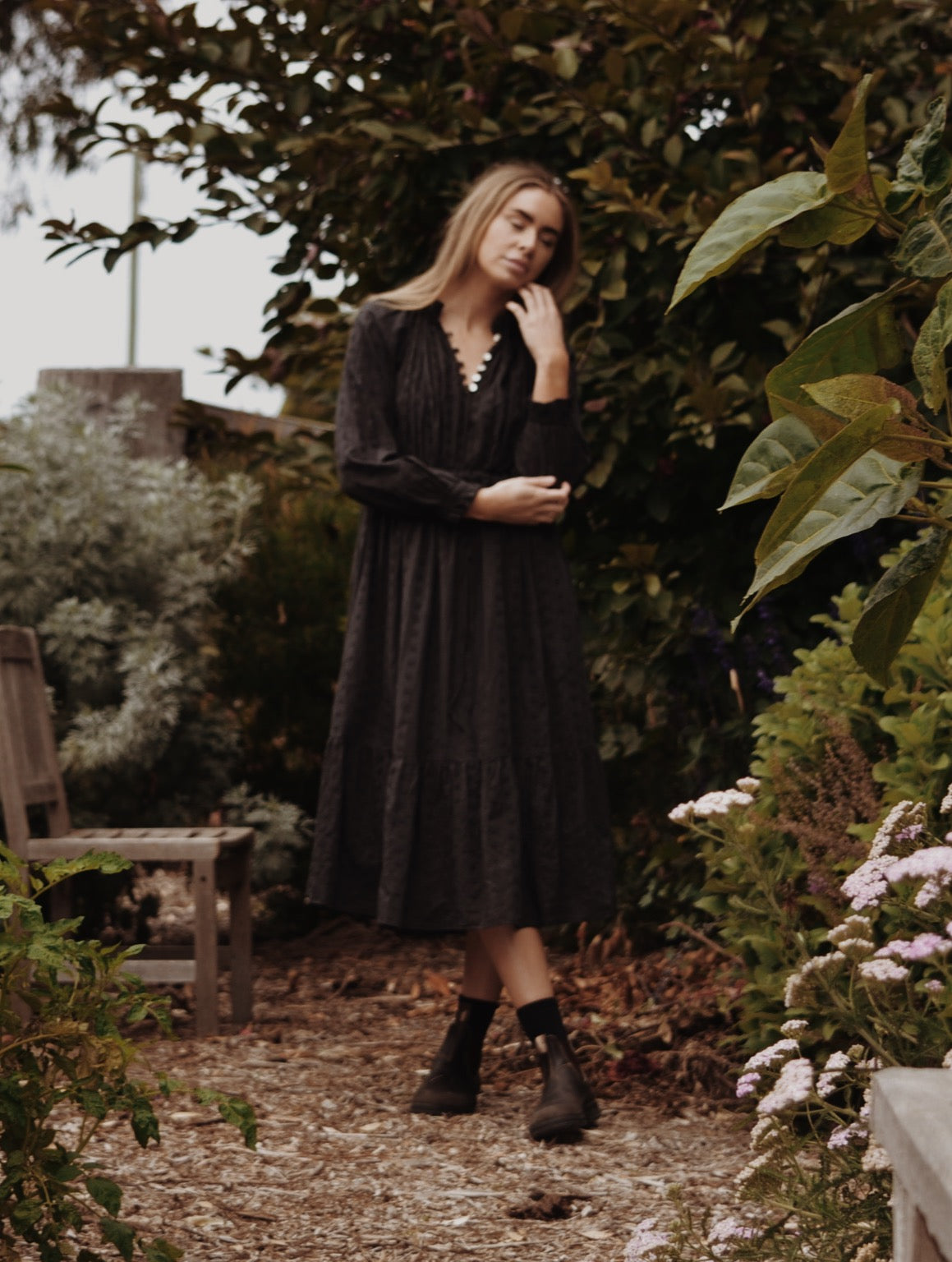 PRAIRIE DRESS WASHED BLACK LACE COTTON