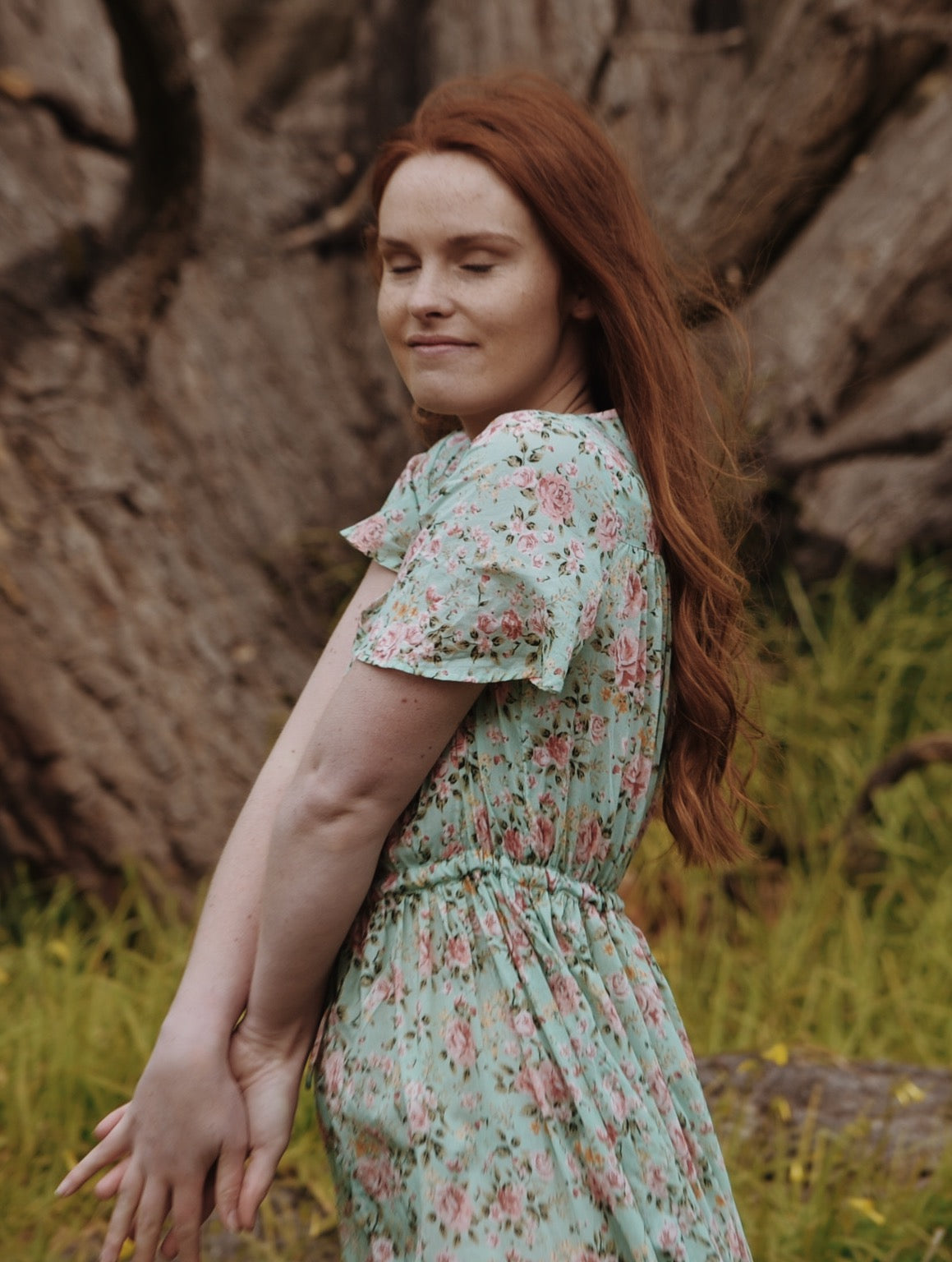 DULCIE DRESS ROSE FLORAL SEA FOAM