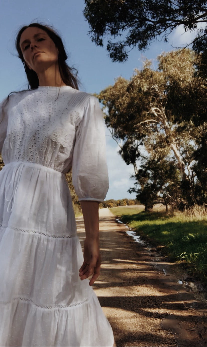 SAINSBURY WHITE COTTON LACE DRESS