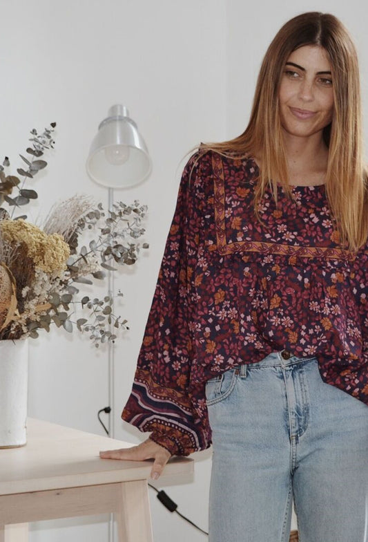 PRELOVED - DALI BLOUSE NAVY FLORAL SMALL