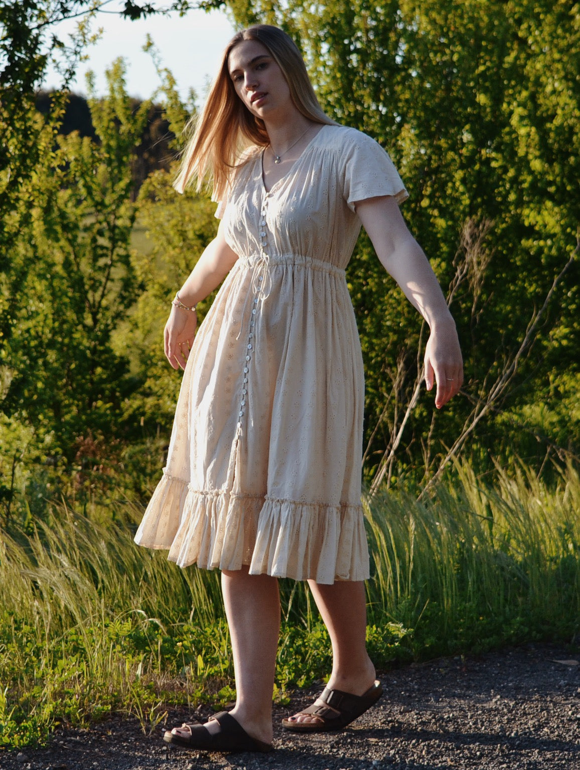 100% RECYCLED COTTON - RU DRESS ANTIQUE WHITE COTTON LACE