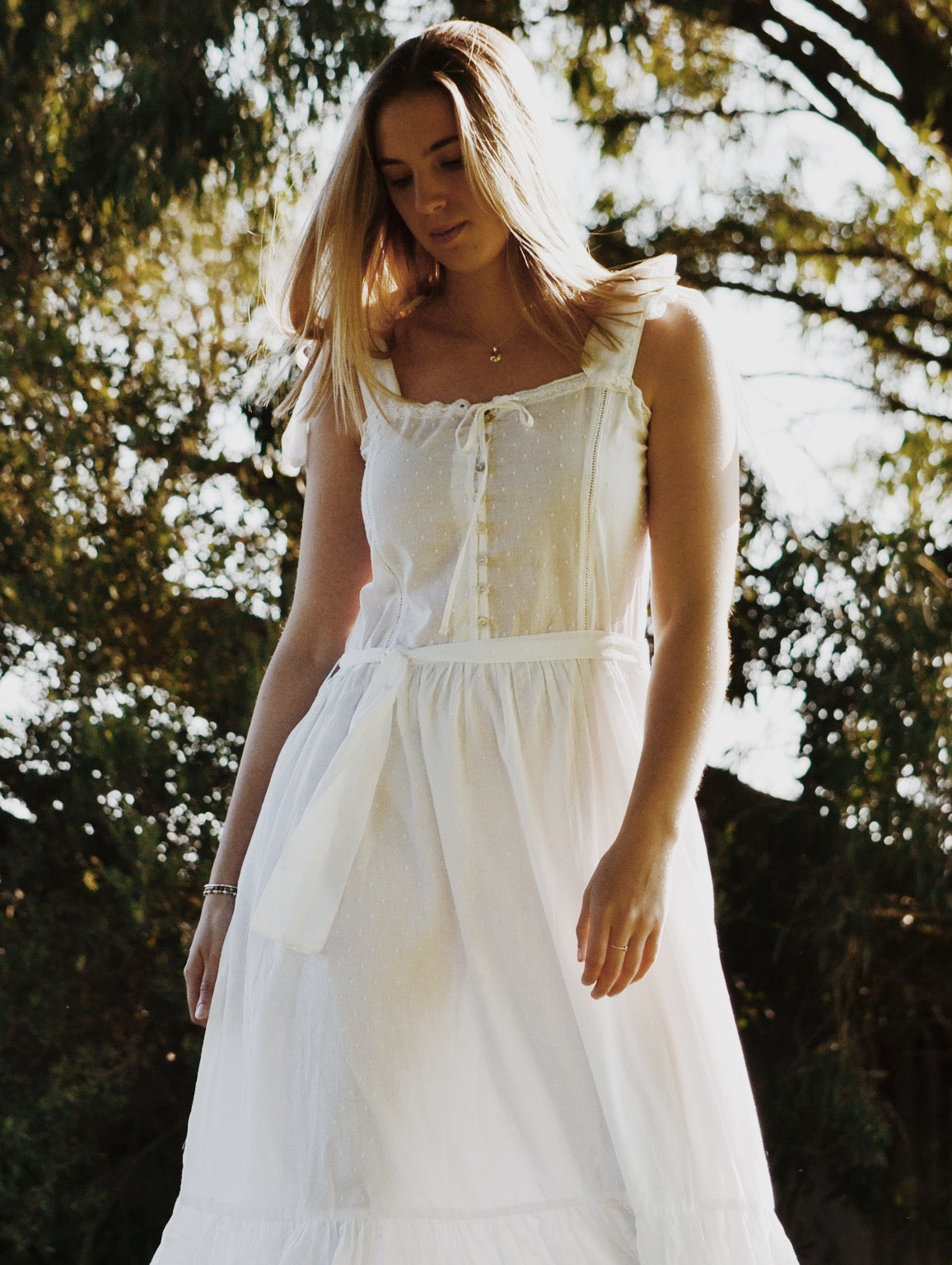 100% RECYCLED COTTON - ADELINE MAXI DRESS WHITE