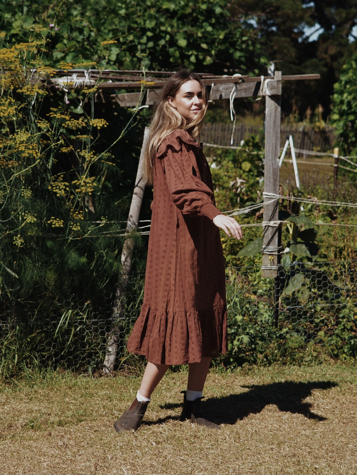 SECOND - 100% RECYCLED COTTON - CLOTHILDE DRESS RUST