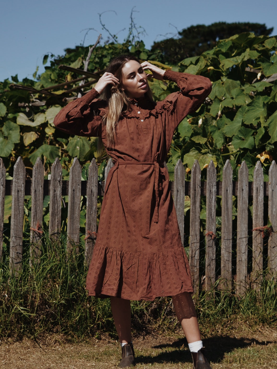SECOND - 100% RECYCLED COTTON - CLOTHILDE DRESS RUST