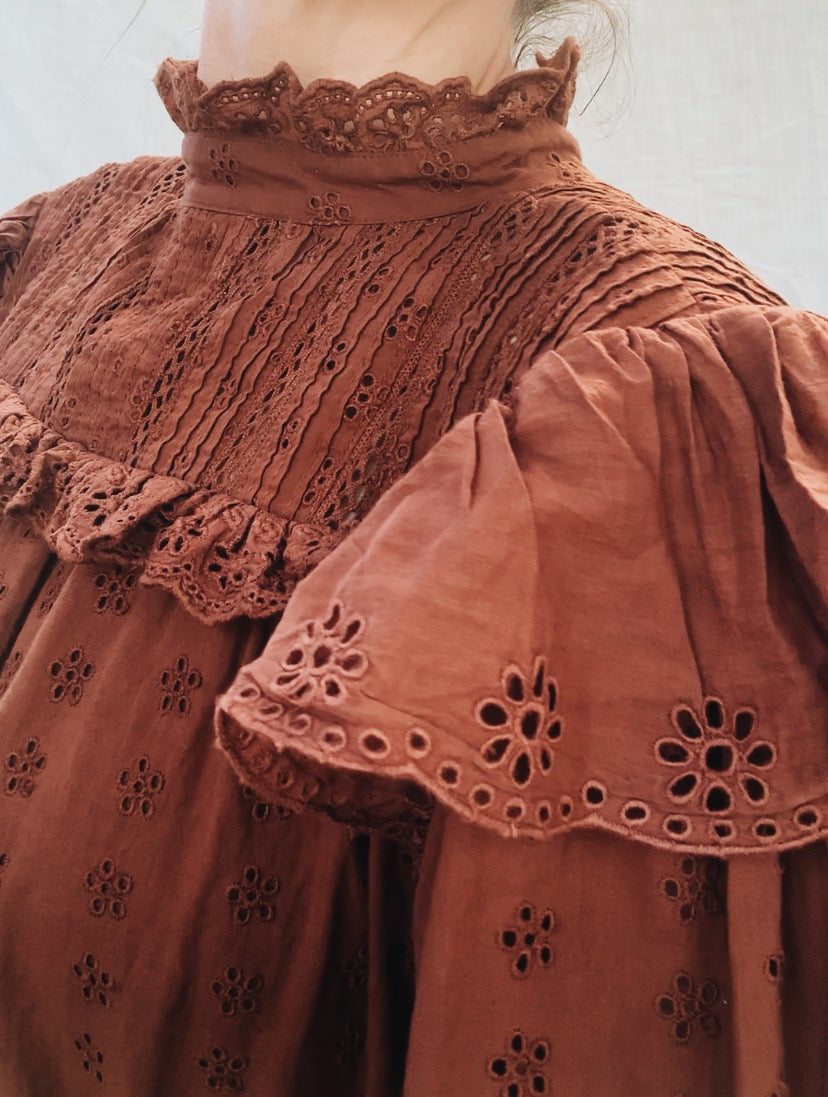 SECOND - 100% RECYCLED COTTON - CLOTHILDE DRESS RUST
