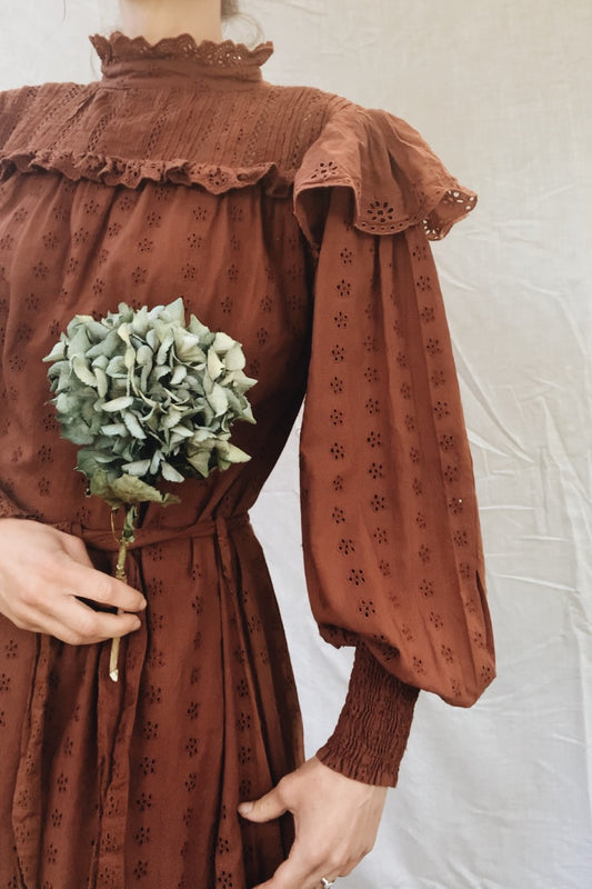 SECOND - 100% RECYCLED COTTON - CLOTHILDE DRESS RUST