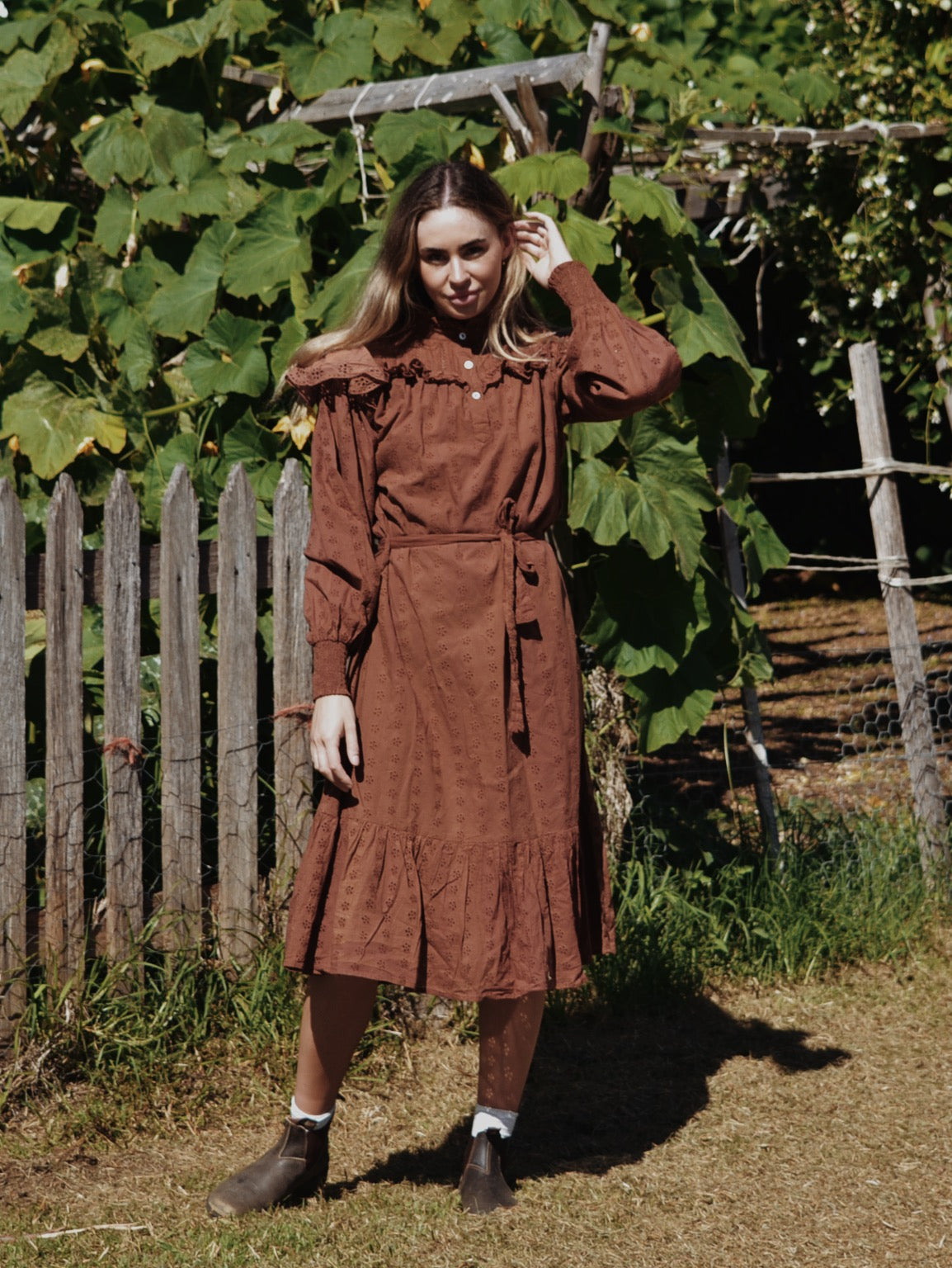 SECOND - 100% RECYCLED COTTON - CLOTHILDE DRESS RUST