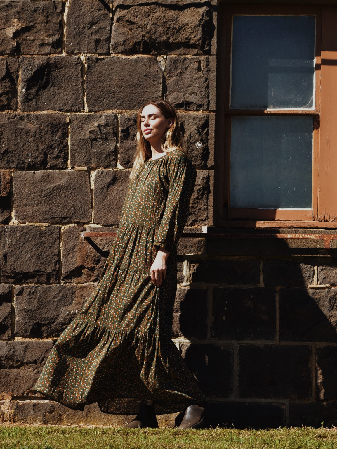 SECOND - PRU MAXI DRESS GREEN GARDEN FLORAL