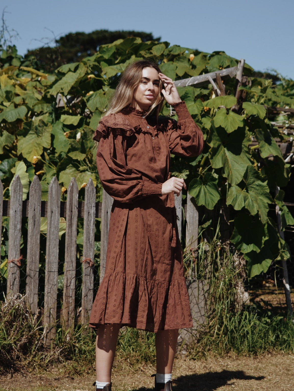 SECOND - 100% RECYCLED COTTON - CLOTHILDE DRESS RUST