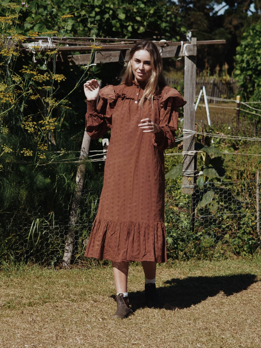 SECOND - 100% RECYCLED COTTON - CLOTHILDE DRESS RUST