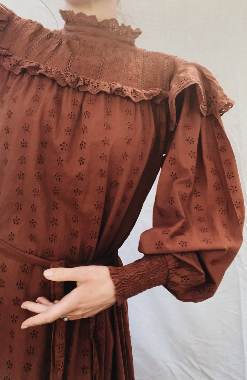 SECOND - 100% RECYCLED COTTON - CLOTHILDE DRESS RUST