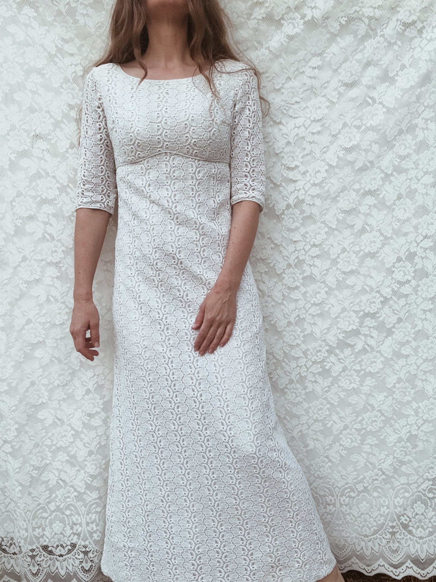 VINTAGE CROCHET WHITE LACE DRESS XS