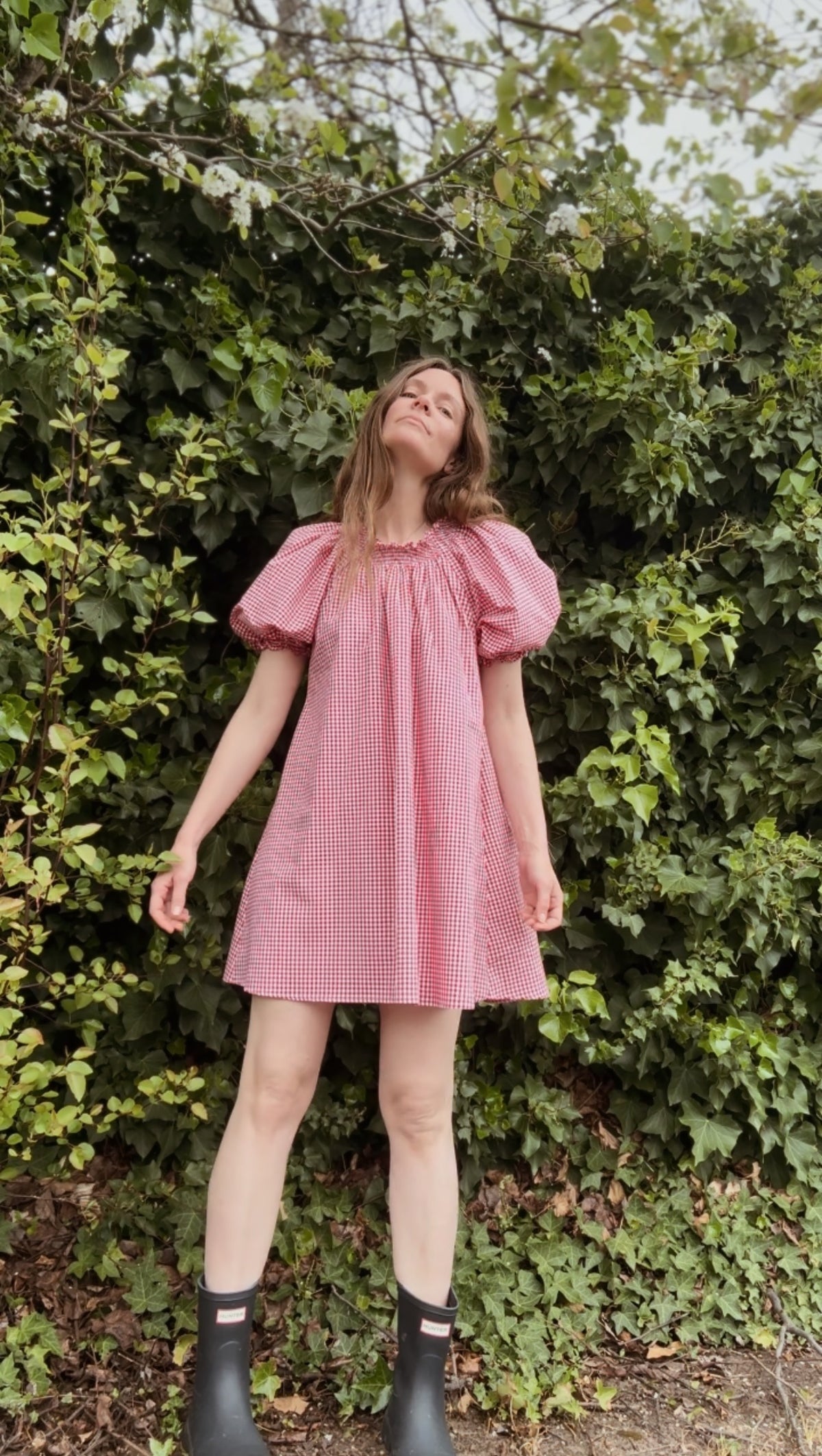 ANYA SMOCK DRESS RED GINGHAM COTTON