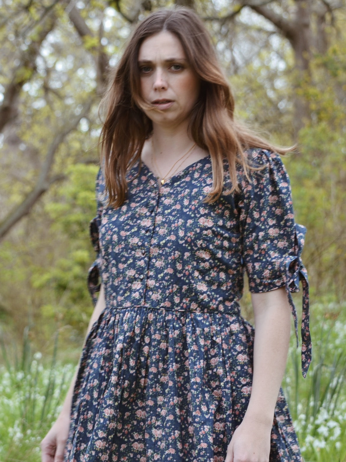 100% RECYCLED COTTON - SOPHIE DRESS NAVY FLORAL