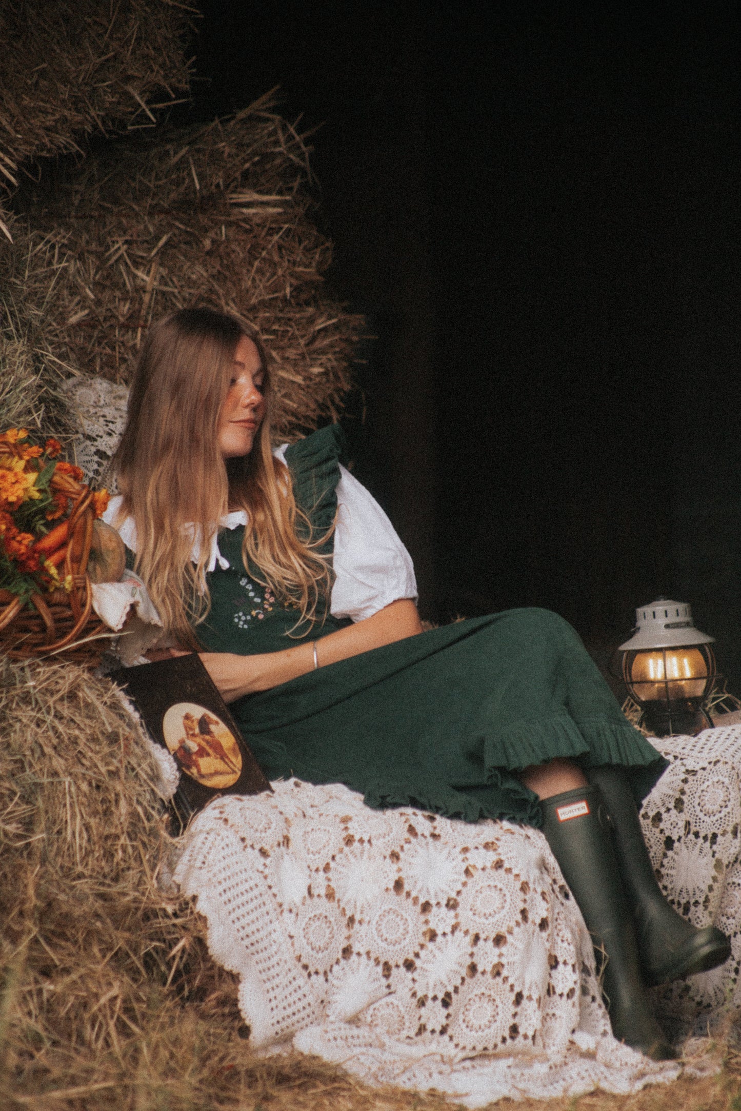 100% RECYCLED COTTON - ANOUK RUFFLE PINAFORE/SKIRT CORDUROY FOREST GREEN