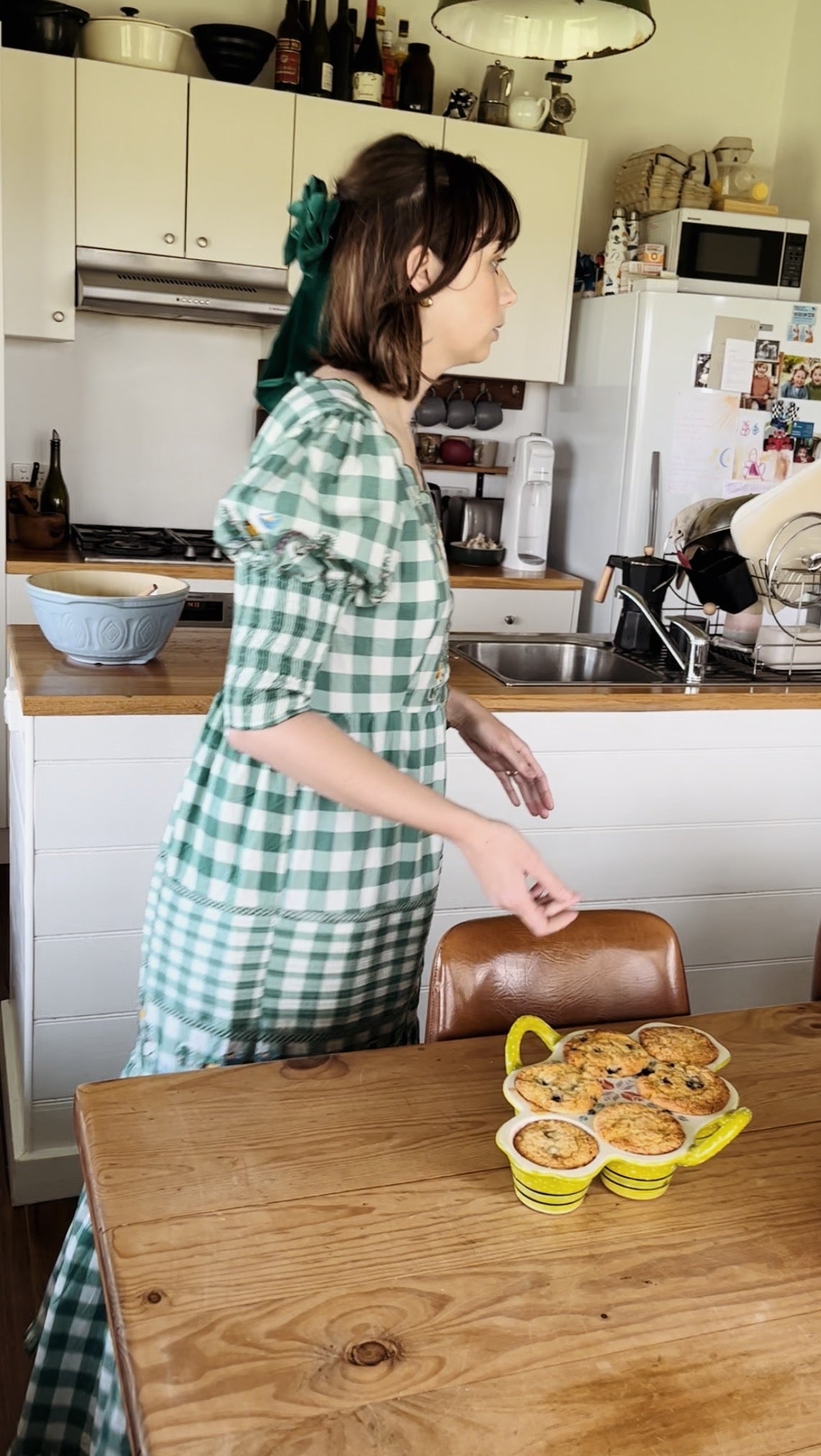 100% RECYCLED COTTON - AUGUSTINE MAXI DRESS GREEN GINGHAM GARDEN