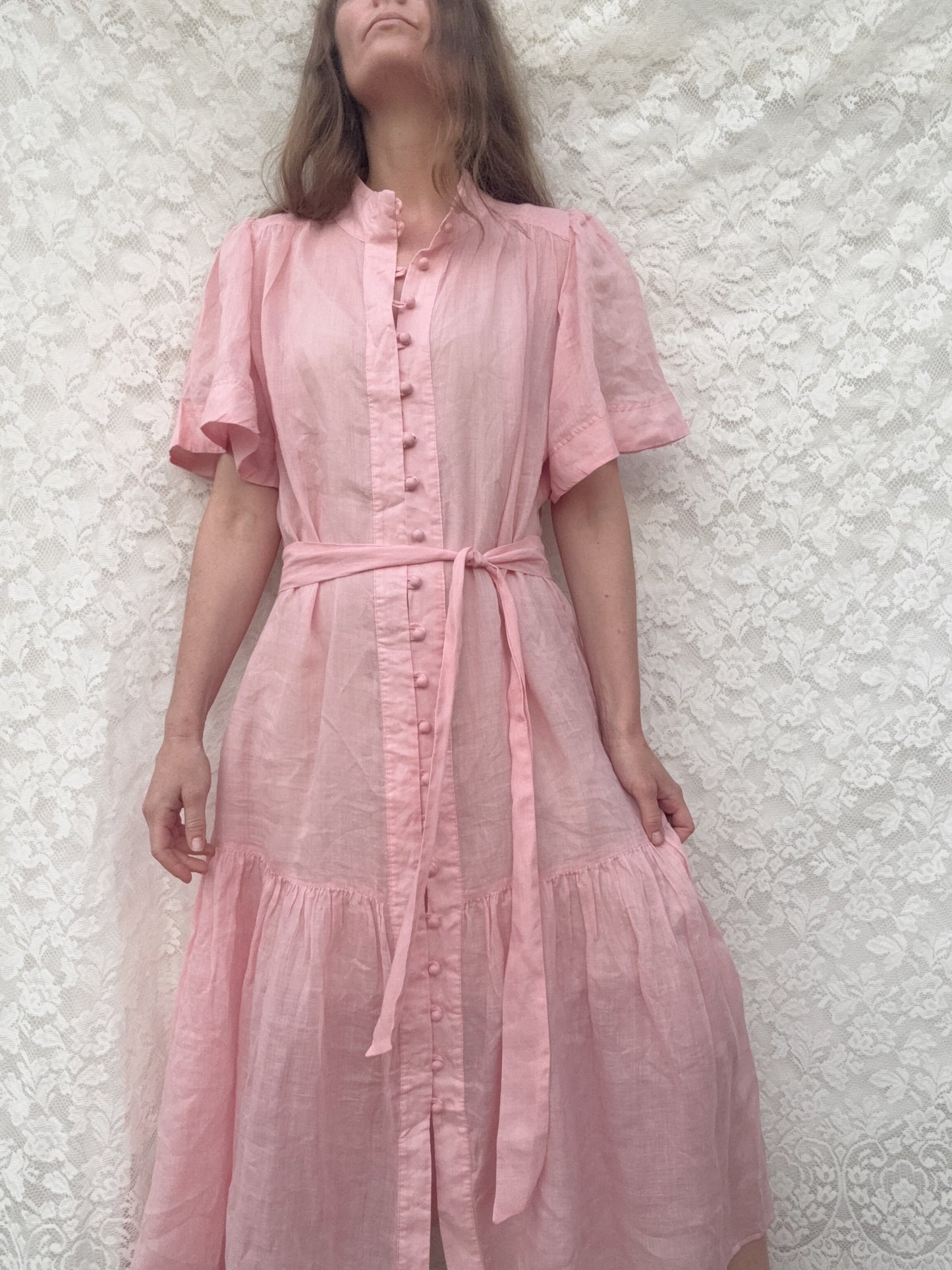 VINTAGE PINK COTTON LINEN DRESS XS-M