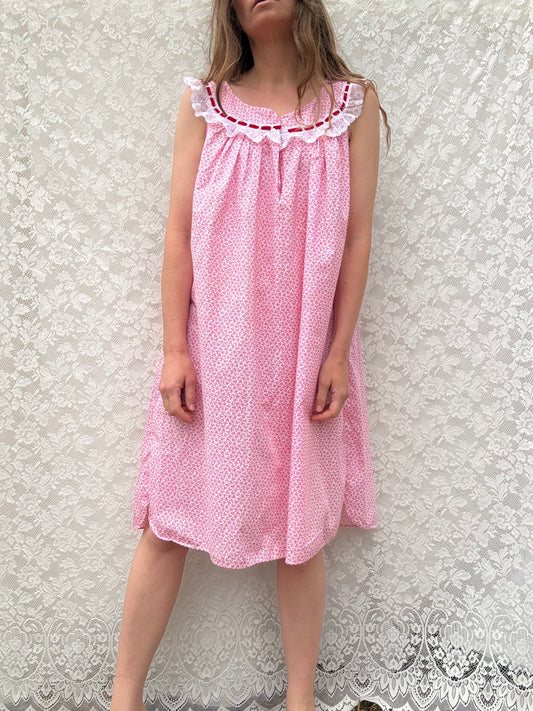 REWORKED DRESS OR NIGHTIE RED FLORAL COTTON 12-14
