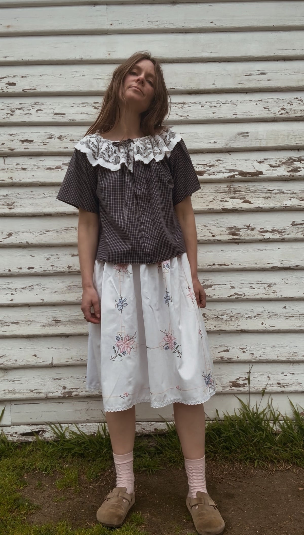ONE OF A KIND SKIRT PINK AND BLUE EMBROIDERY XL-XXL