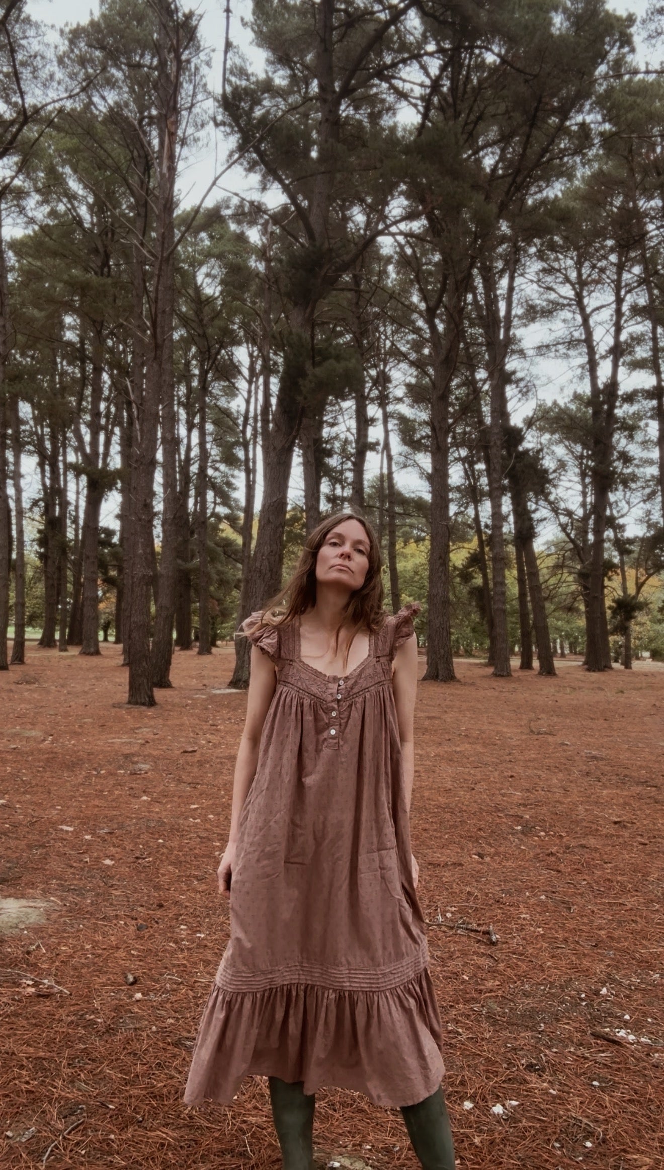 ONE ONLY - 100% RECYCLED COTTON - ALICE DRESS -  CHOCOLATE XS