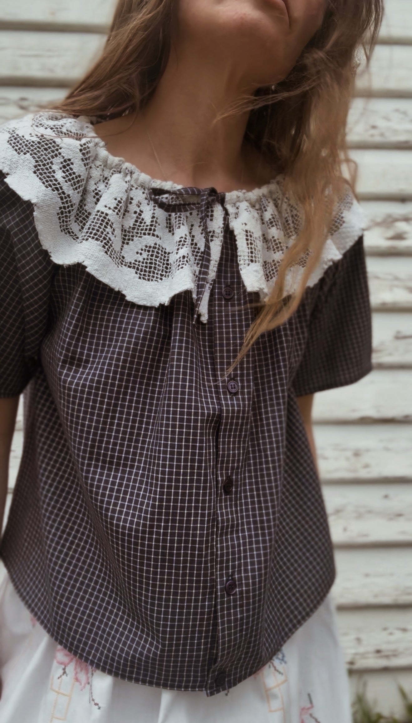 ONE OF A KIND VINTAGE FILET LACE BLOUSE — XS/S