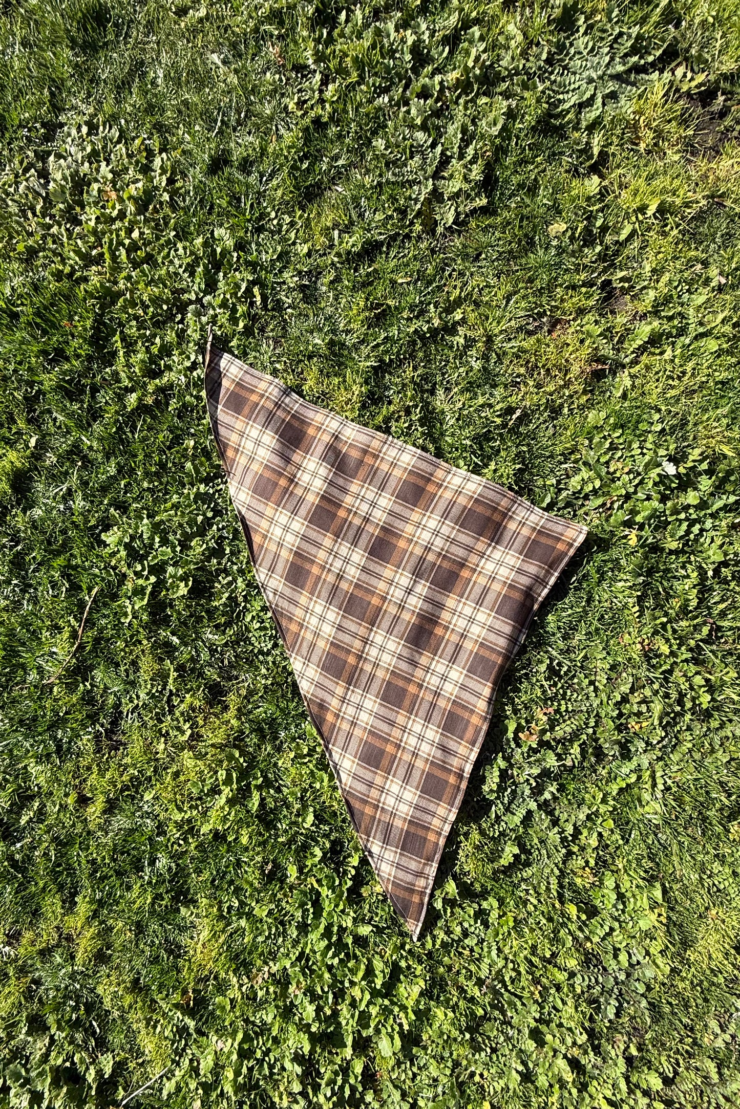 REWORKED - BROWN CHECK PLAID COTTON HEAD SCARF