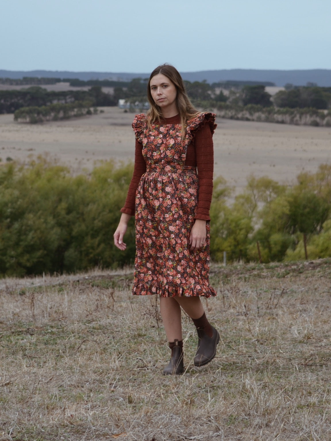 100% RECYCLED COTTON - AUTUMNAL ANOUK RUFFLE PINAFORE/SKIRT CORDUROY