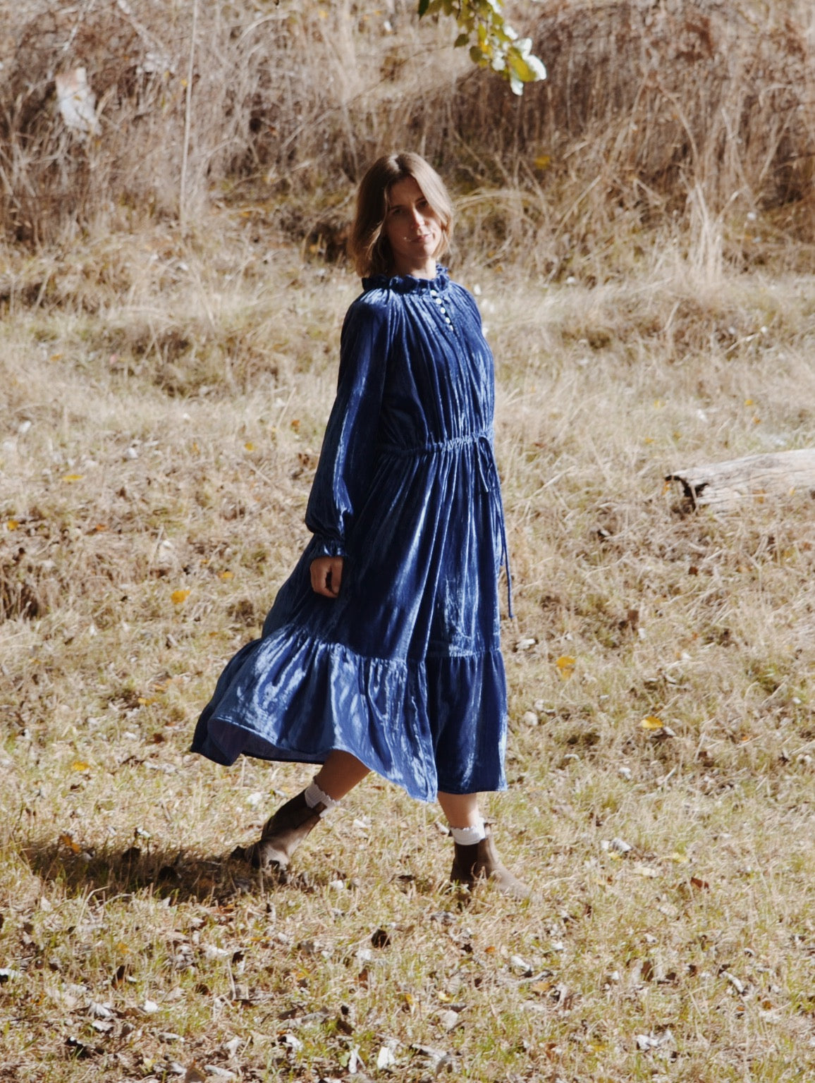 PRAIRIE DRESS BLUE VELVET