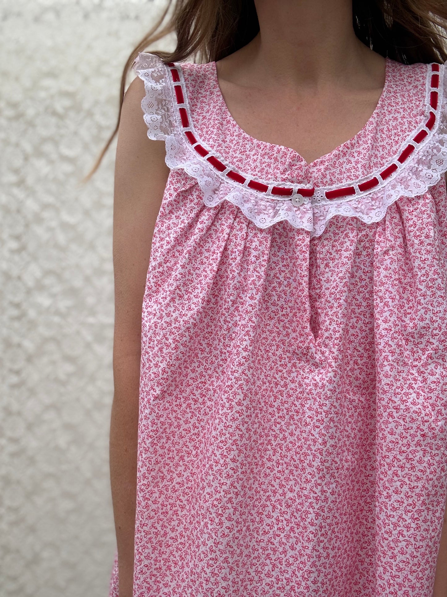 REWORKED DRESS OR NIGHTIE RED FLORAL COTTON 12-14