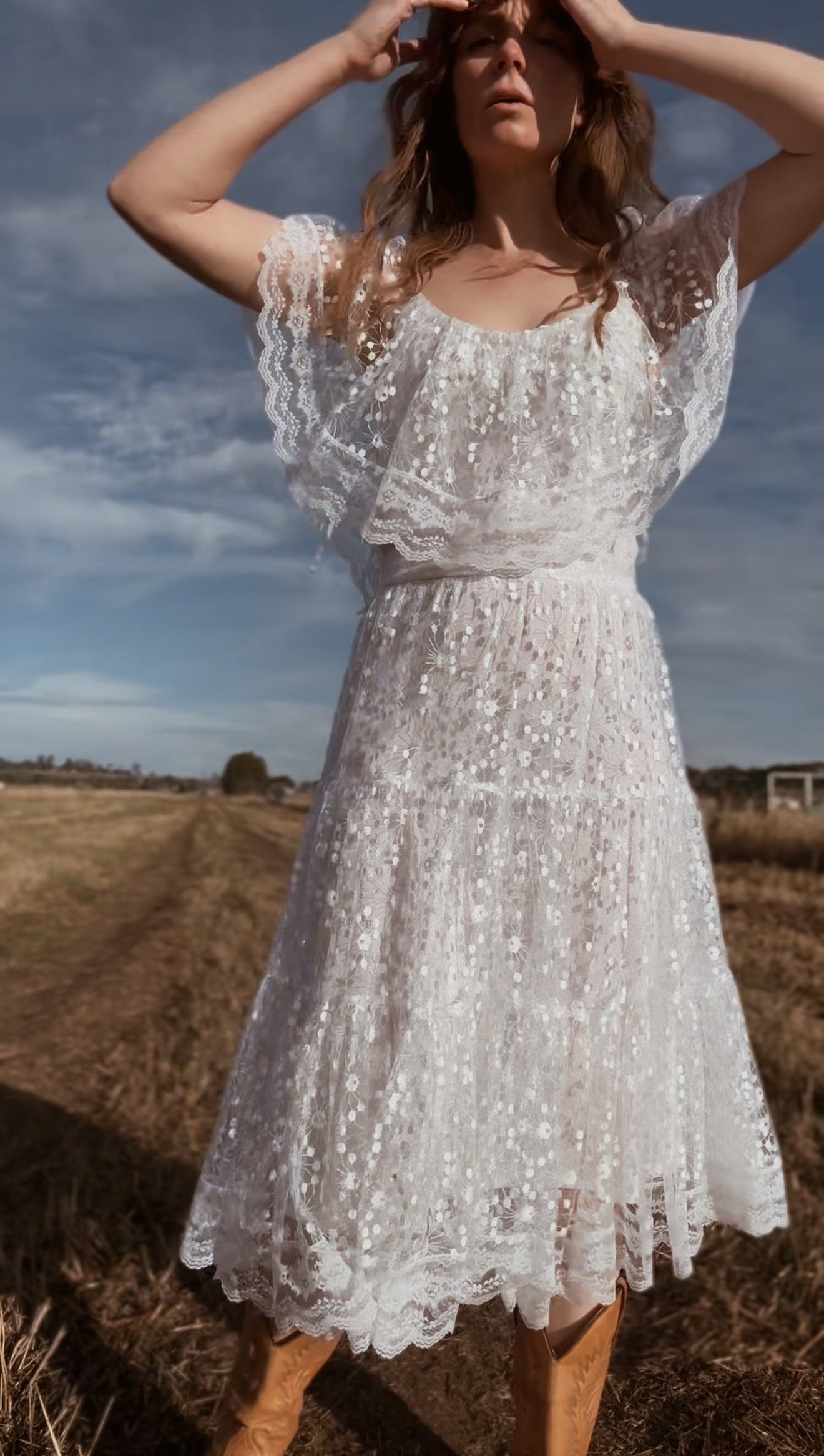 VINTAGE STEFAN EXCLUSIVE LACE PRAIRIE DRESS - MADE IN ENGLAND XS-S