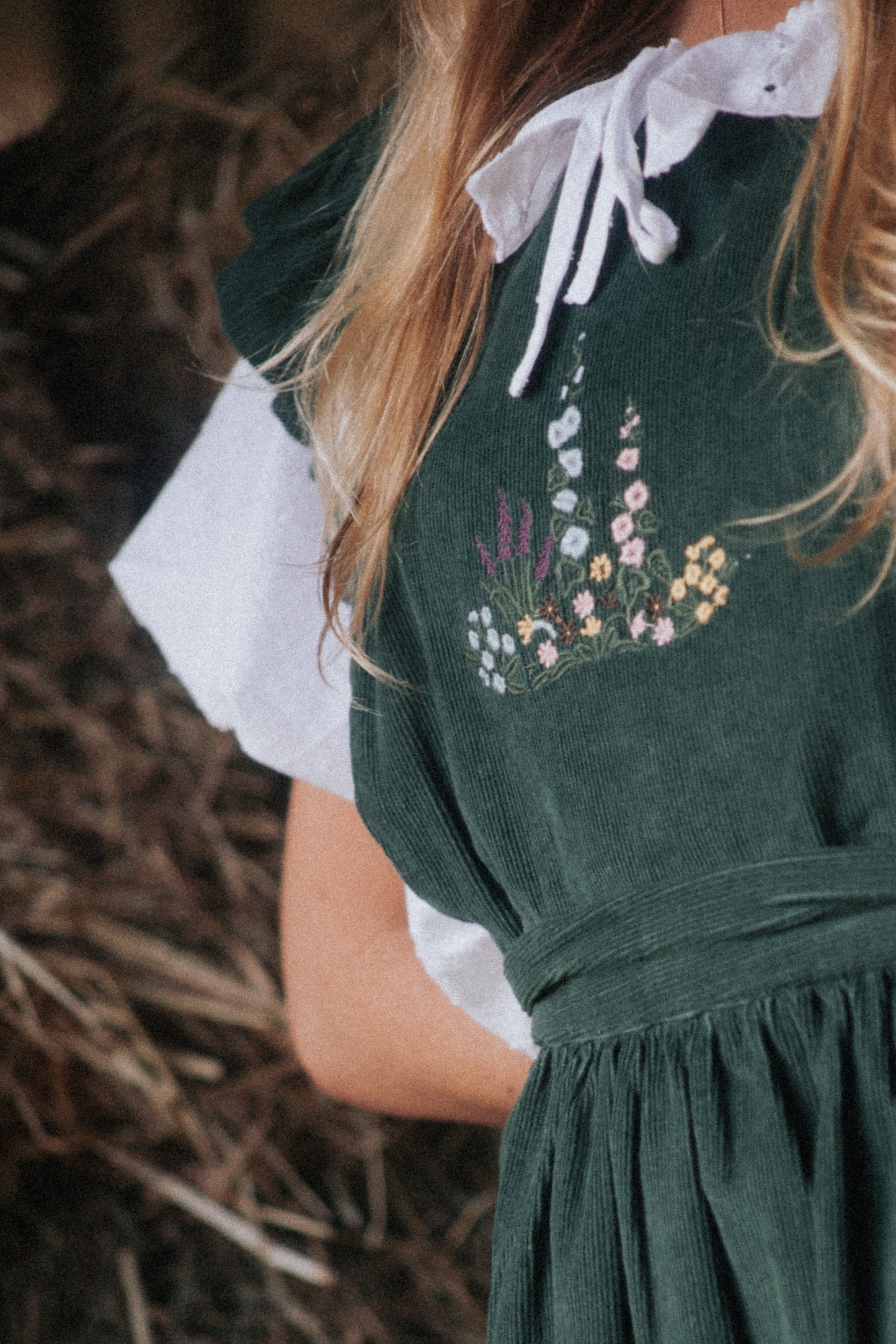 100% RECYCLED COTTON - ANOUK RUFFLE PINAFORE/SKIRT CORDUROY FOREST GREEN