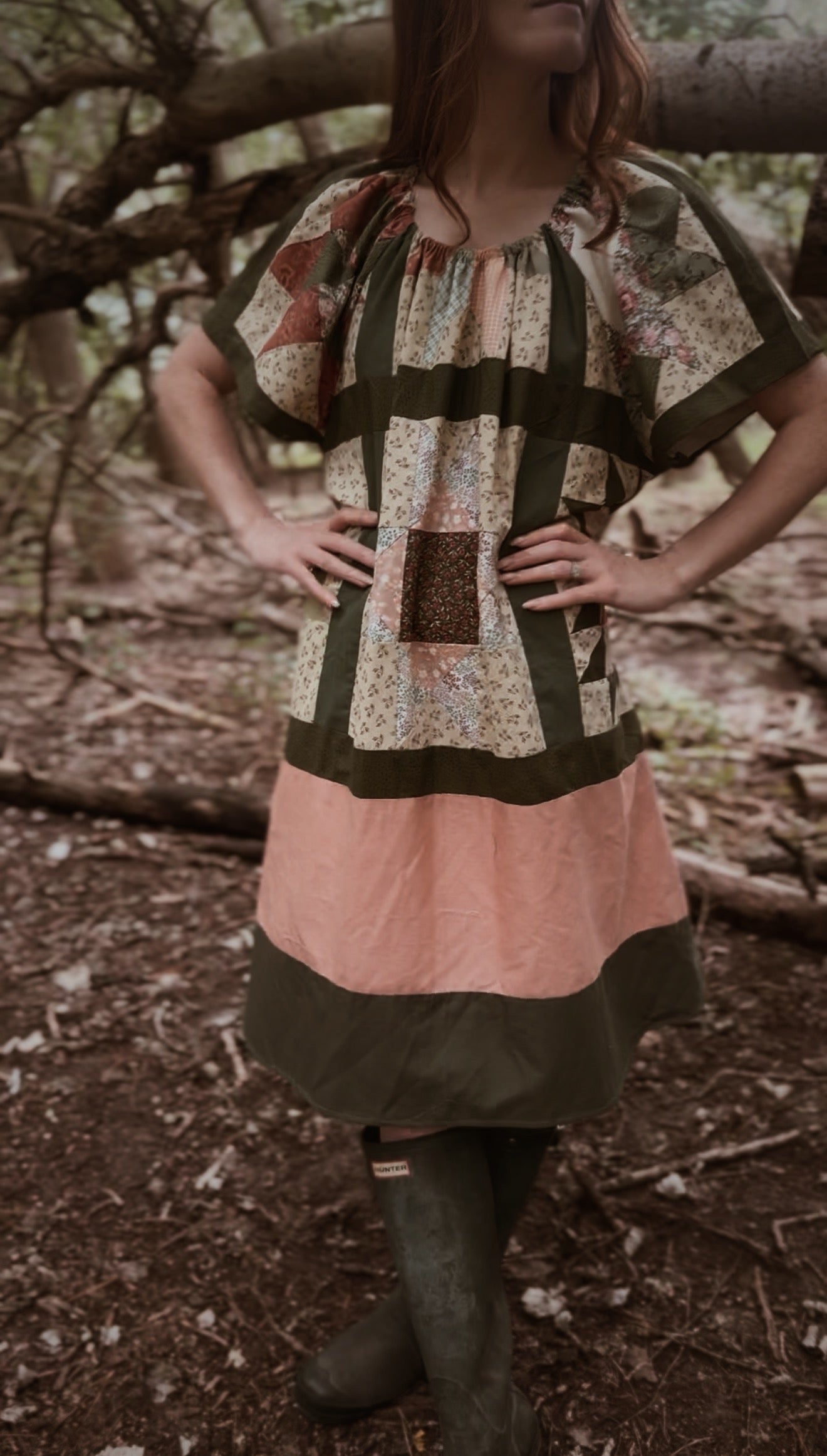 ONE OF A KIND REWORKED PATCHWORK SMOCK DRESS S-L
