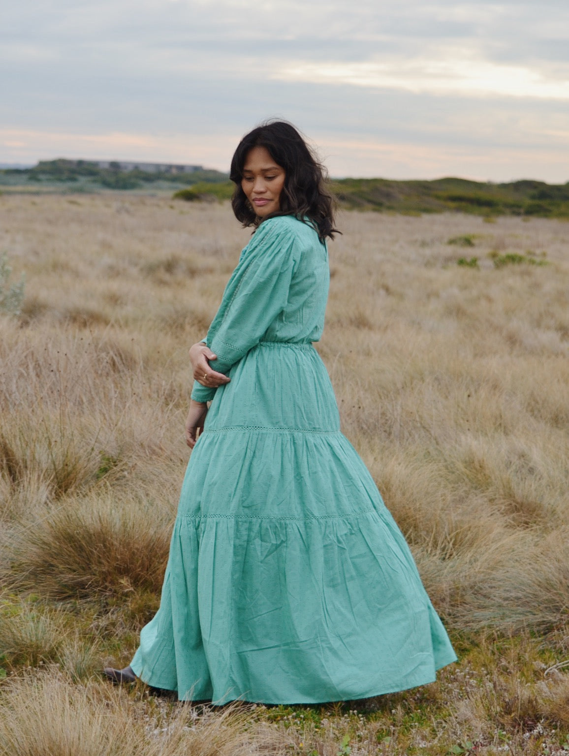 SAINSBURY COTTON LACE DRESS LAGOON GREEN