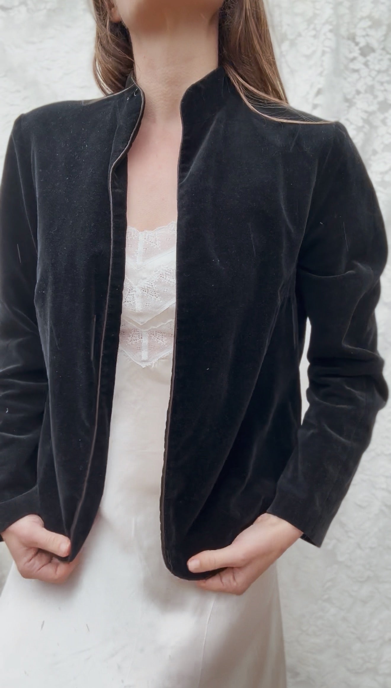 VINTAGE ELIZA BLACK COTTON VELVETEEN JACKET XS - M