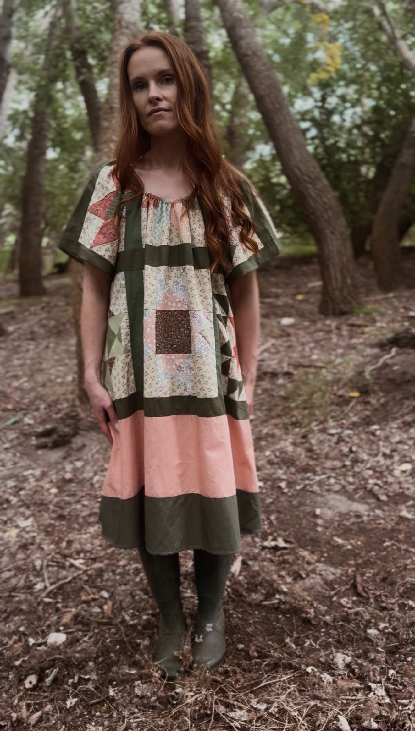 ONE OF A KIND REWORKED PATCHWORK SMOCK DRESS S-L