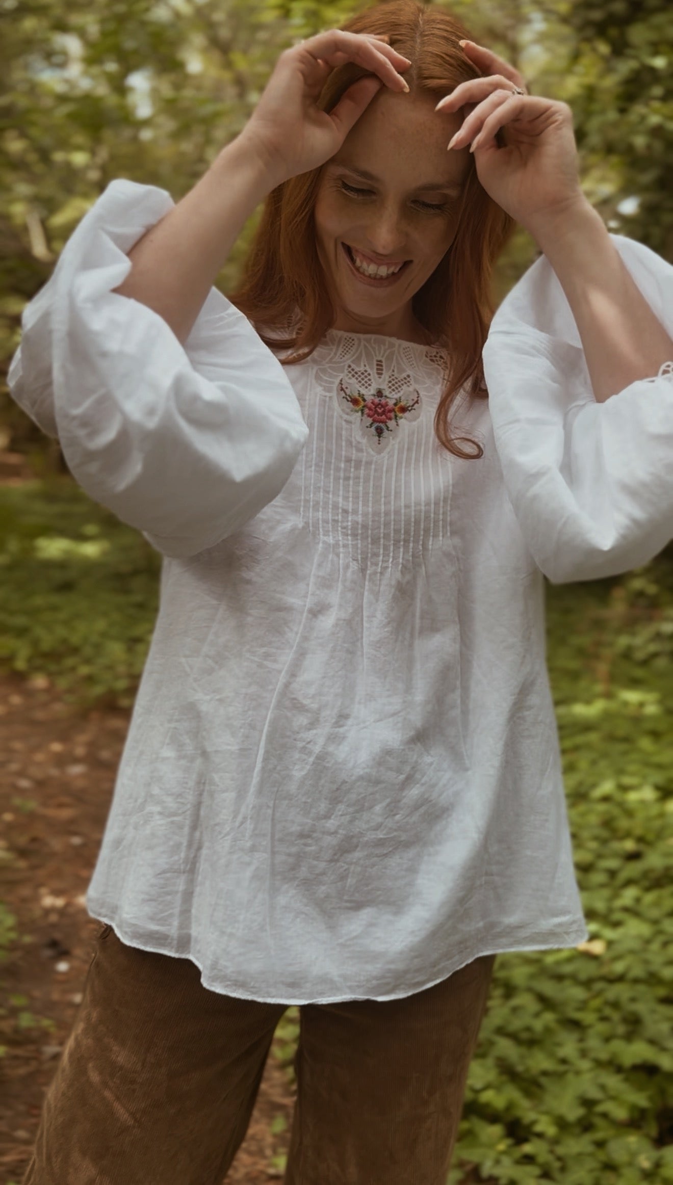 REWORKED WHITE CROSS STITCH EMBROIDERED BLOUSE S-L