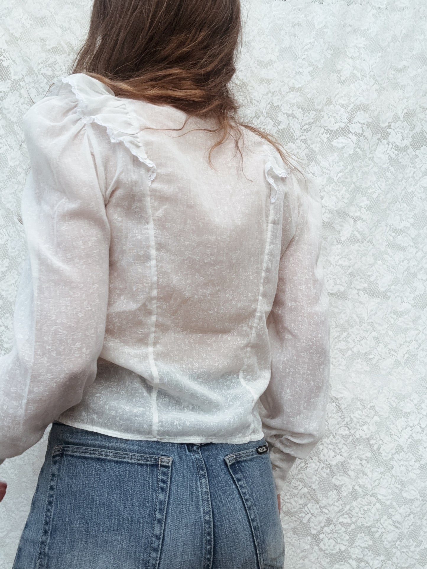 VINTAGE RUFFLE BLOUSE OFF WHITE XS