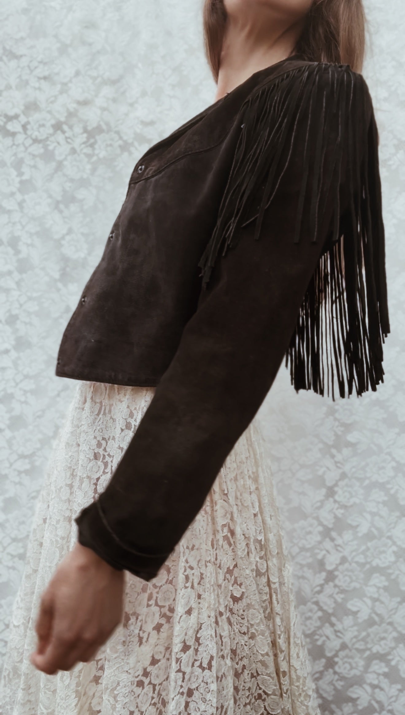 VINTAGE GENUINE SUEDE LEATHER TASSEL JACKET BLACK - SMALL