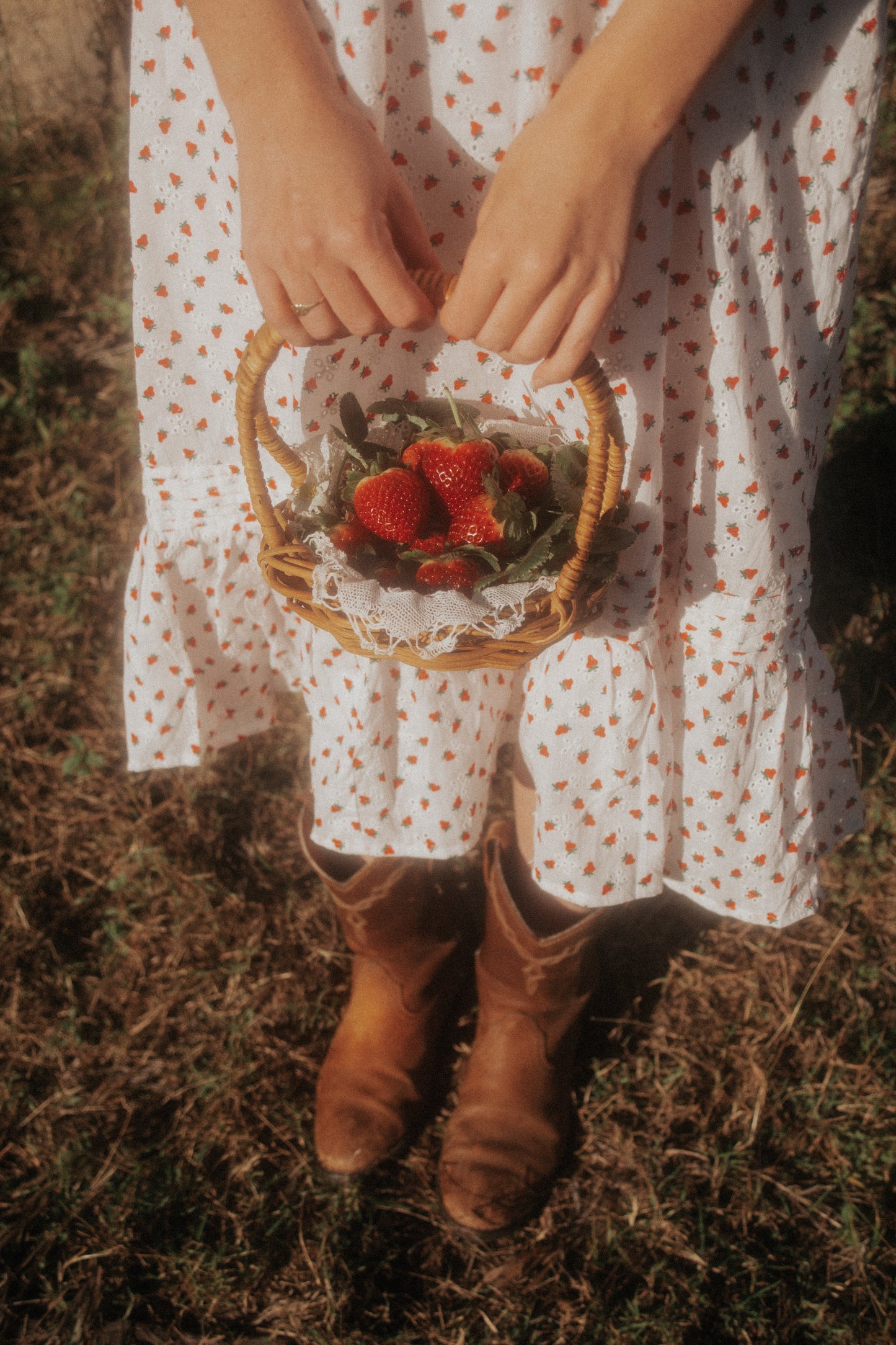 100% RECYCLED COTTON - NIGHTINGALE HAND SMOCKED DRESS STRAWBERRY EMBROIDERED COTTON